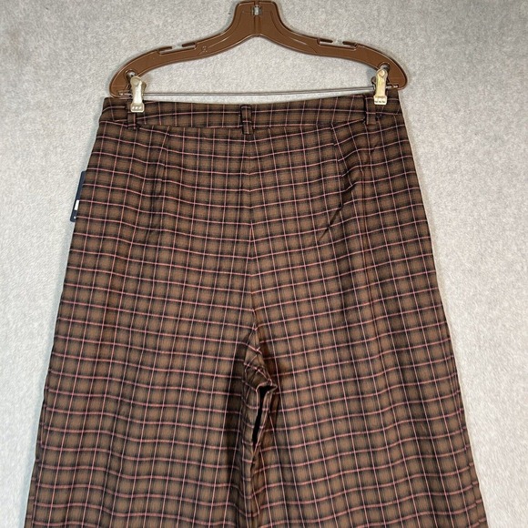 Lucky Brand Wide Leg Pants Medium Brown Plaid Academia Menswear Pleated Trousers - Picture 16 of 16